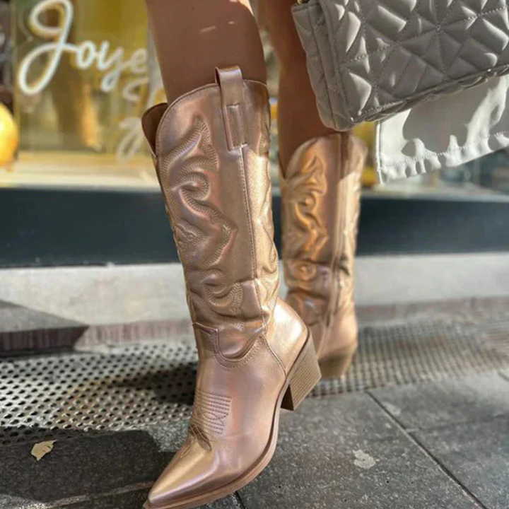 Damen Stiefel | Cowboy Stiefel mit spitzer Zehenform und Absatz