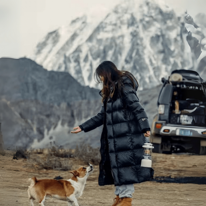Winterjacke Damen Daunen Lang | Gefütterte Jacke Mit Kapuze und Reißverschluss