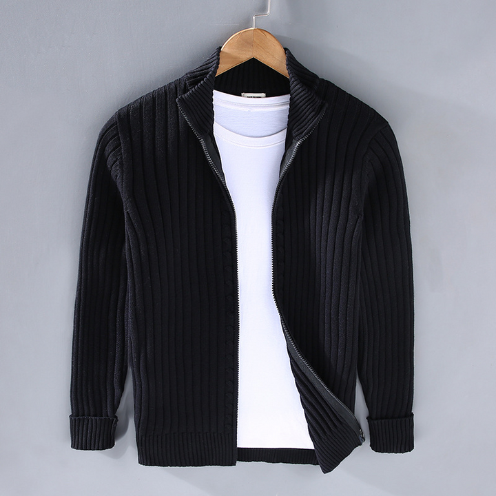 Herren Strickjacke Mit Reißverschluss | Geripptes Design Für Alltag
