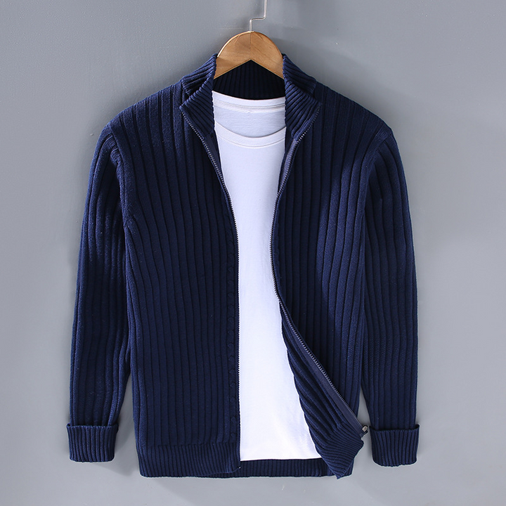 Herren Strickjacke Mit Reißverschluss | Geripptes Design Für Alltag