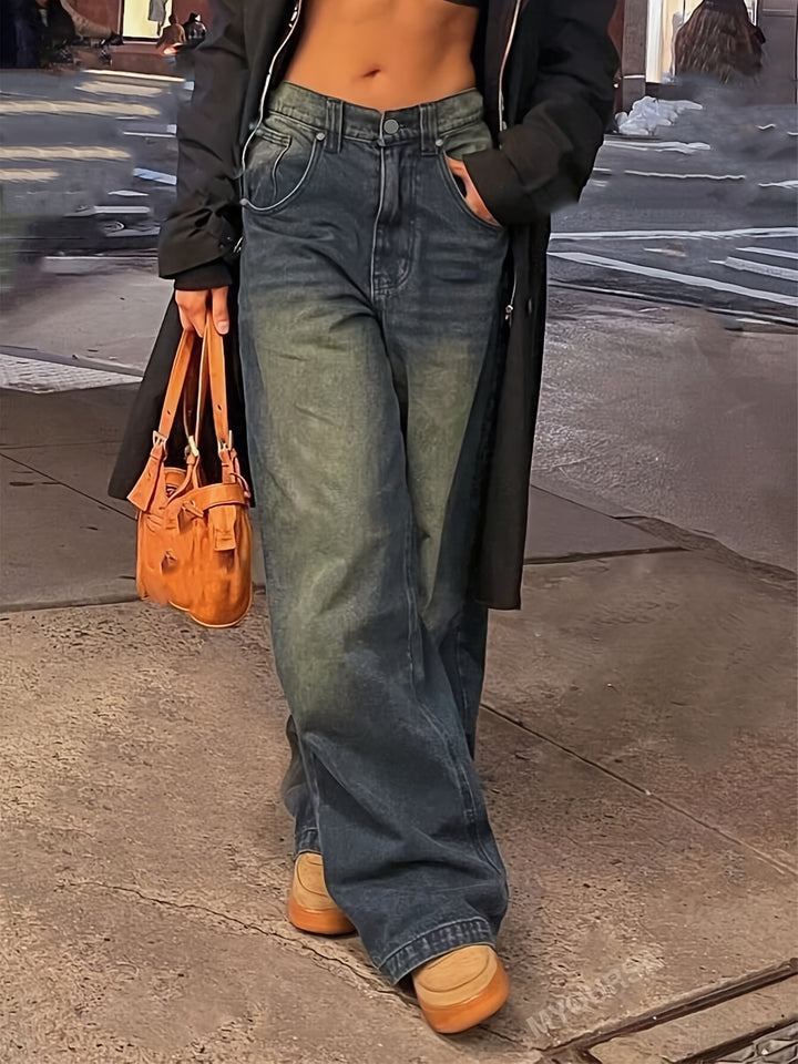 Baggy Jeans Damen | Weites Bein Mit Leichter Waschung