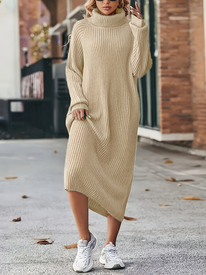 Damen Strickkleid Rollkragen | Langarm und Midi-Länge