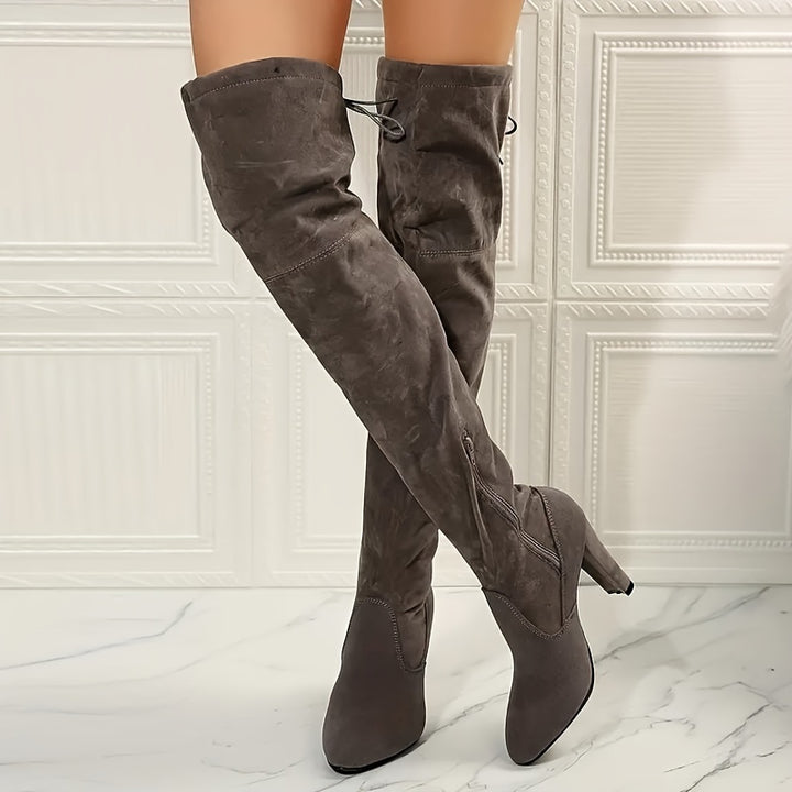 Overknee Stiefel Damen | Mit Blockabsatz und Reißverschluss