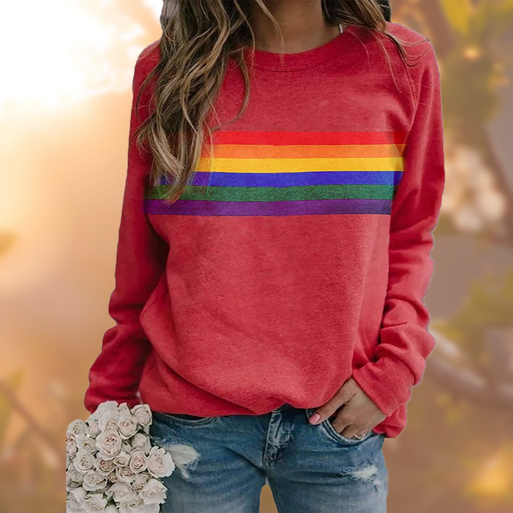 Damen Pullover | Regenbogenstreifen Mit Rundhalsausschnitt