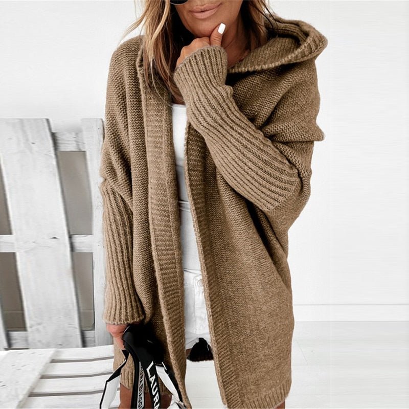 Damen Strickjacke Long Cardigan | Oversized Mit Kapuze