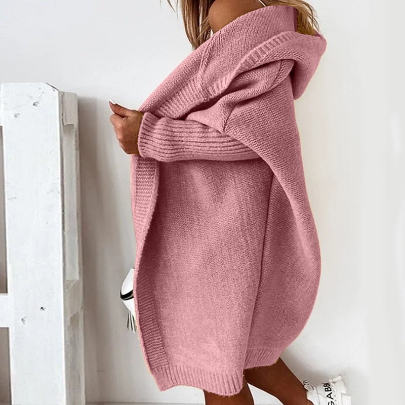 Damen Strickjacke Long Cardigan | Oversized Mit Kapuze