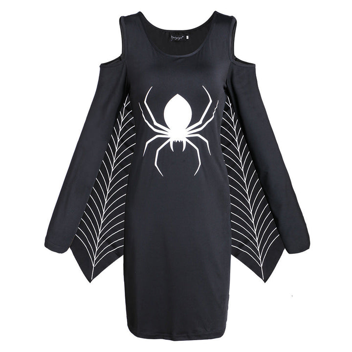 Damen Gruseliges Spinnenmuster Kostüm | Mini Halloween Kostüm 0