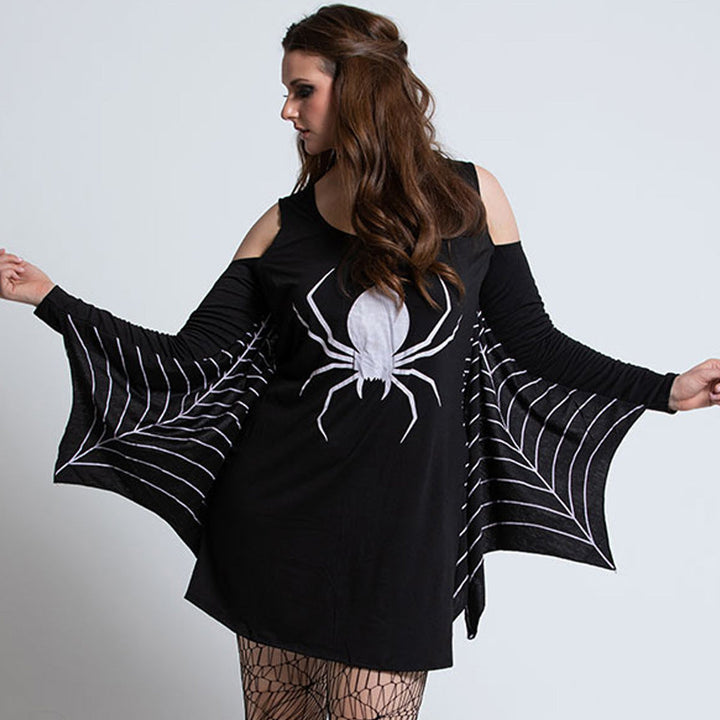 Damen Gruseliges Spinnenmuster Kostüm | Mini Halloween Kostüm 2