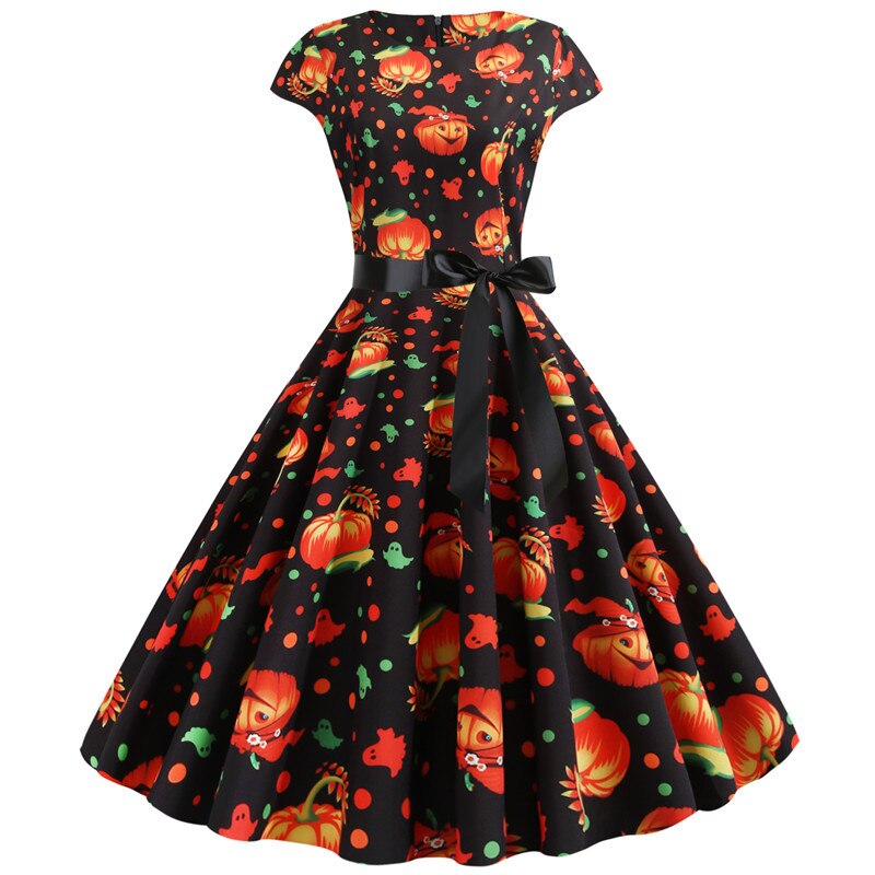 Damen Niedliches Kürbis Druck Kleid | Midi 1