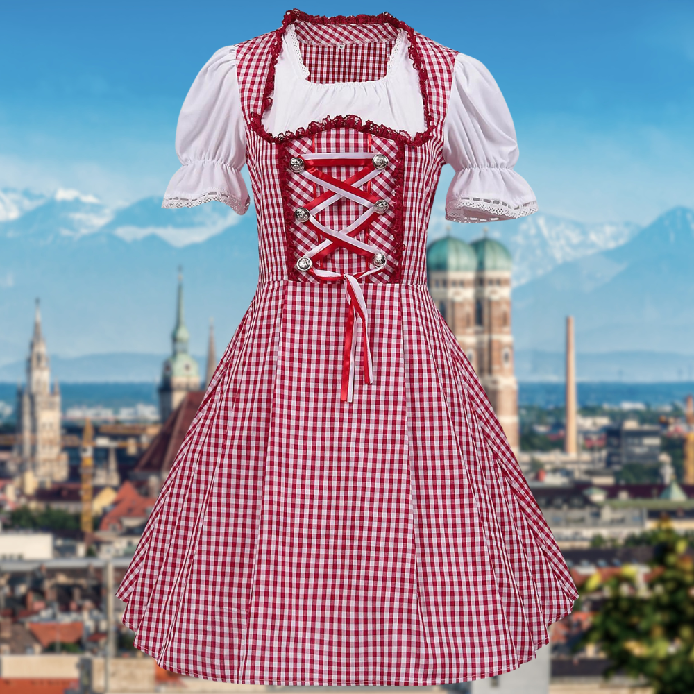 Damen Traditionelles Karomuster Dirndl Kleid | Oktoberfest Trachtenkleid 0