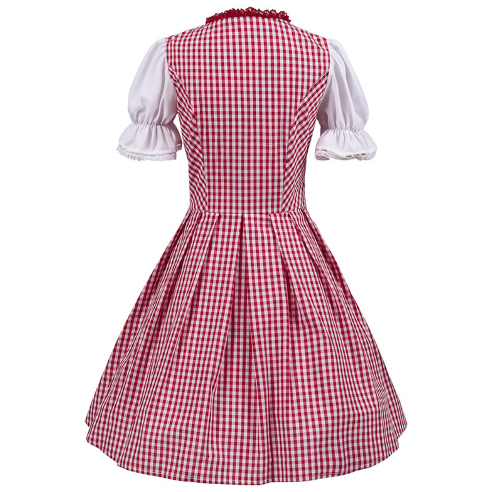 Damen Traditionelles Karomuster Dirndl Kleid | Oktoberfest Trachtenkleid 1