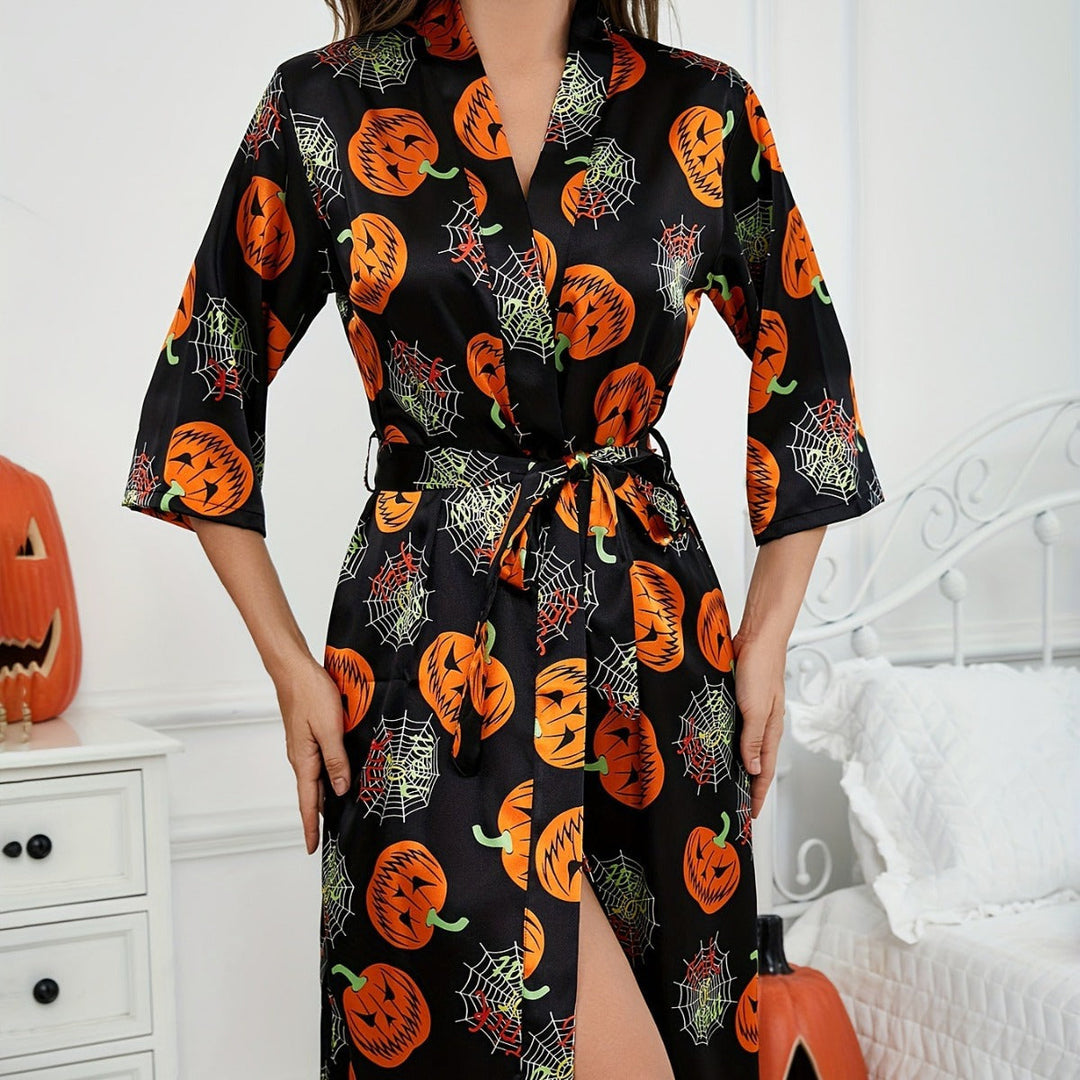 Damen Verspielter Kimono | Kürbis Halloween Kostüm 0