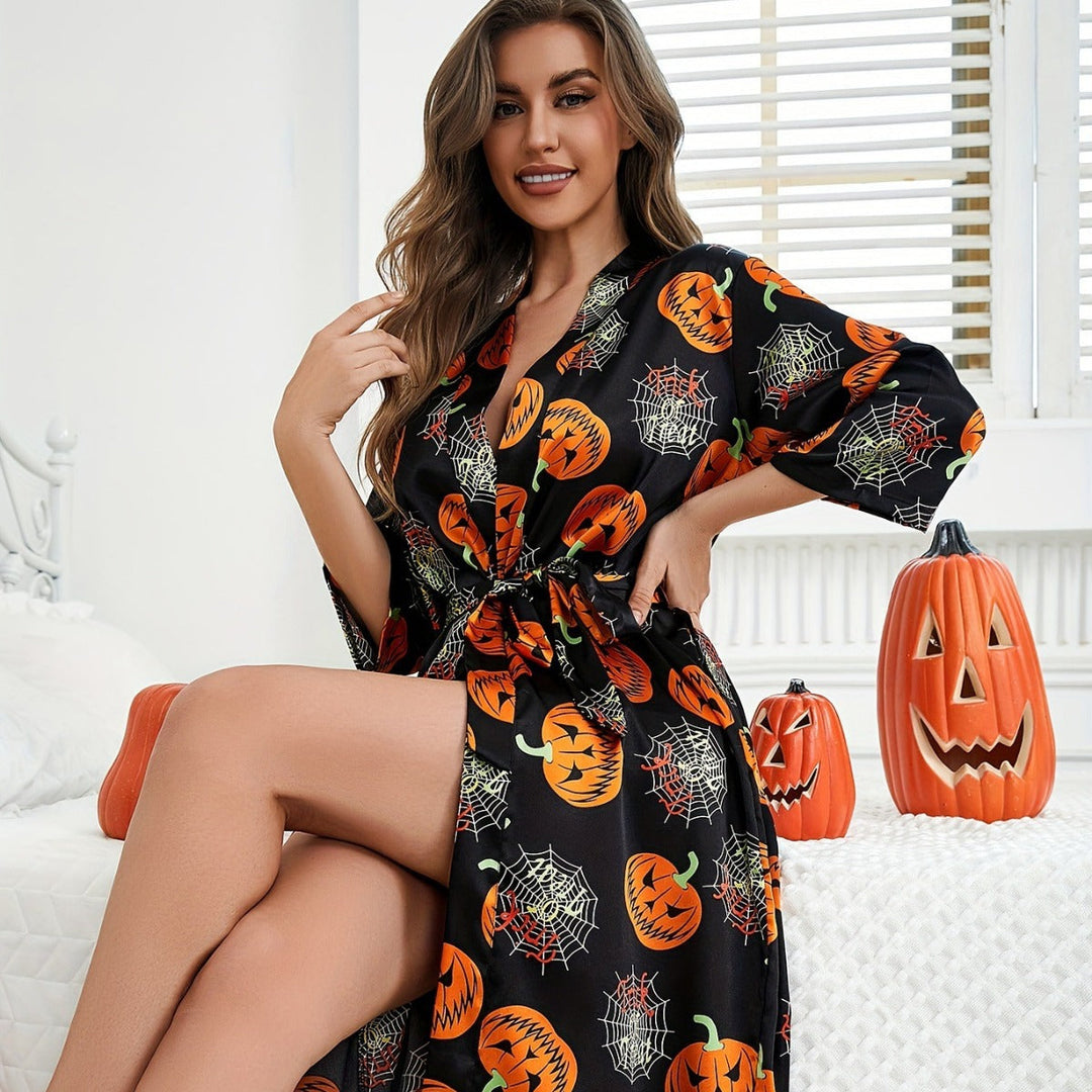Damen Verspielter Kimono | Kürbis Halloween Kostüm 1
