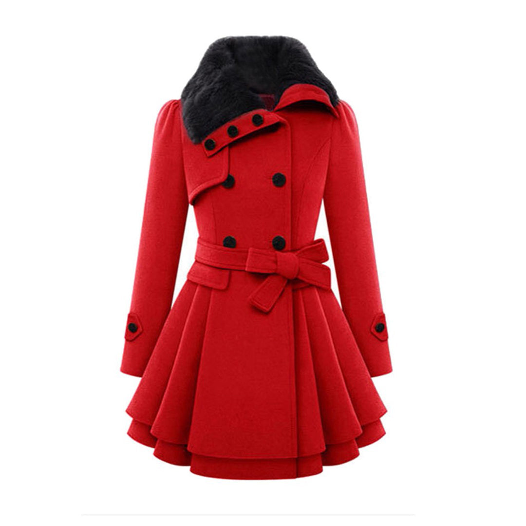 Winterjacke Damen Lang Mit Gürtel und Kapuze | Mit Knöpfen und Seitentaschen