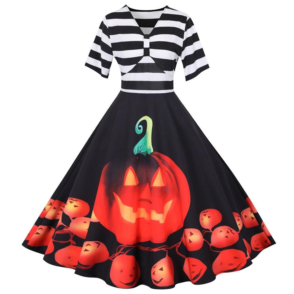 Frauen Lustiges Kürbis Druck Kostüm | Midi Halloween Kostüm 0