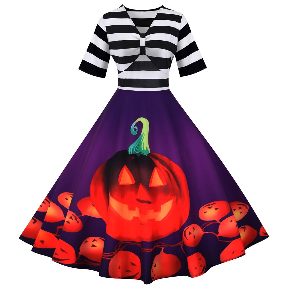 Frauen Lustiges Kürbis Druck Kostüm | Midi Halloween Kostüm 2