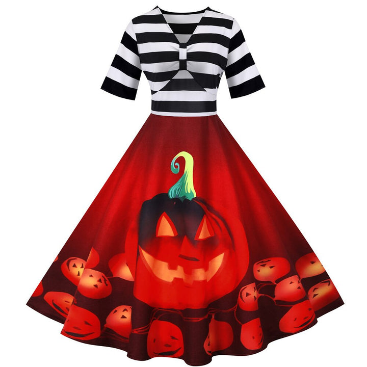 Frauen Lustiges Kürbis Druck Kostüm | Midi Halloween Kostüm 3