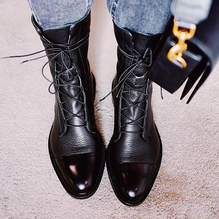 Stiefelette Damen Absatz Warm | Elegant Schnürung