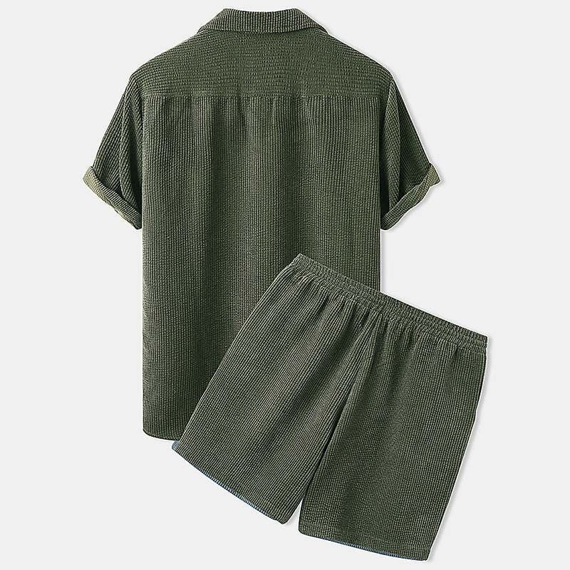 Herren Lässiges Cordhemd und Shorts Set | Retro Casual Kleidung 1