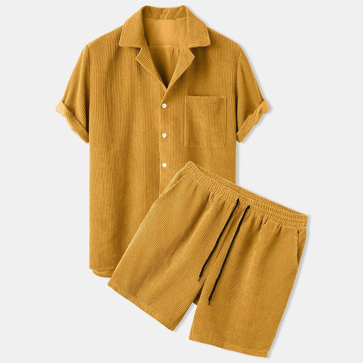 Herren Lässiges Cordhemd und Shorts Set | Retro Casual Kleidung 2
