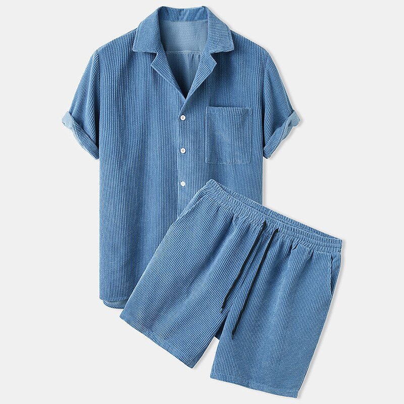 Herren Lässiges Cordhemd und Shorts Set | Retro Casual Kleidung 3
