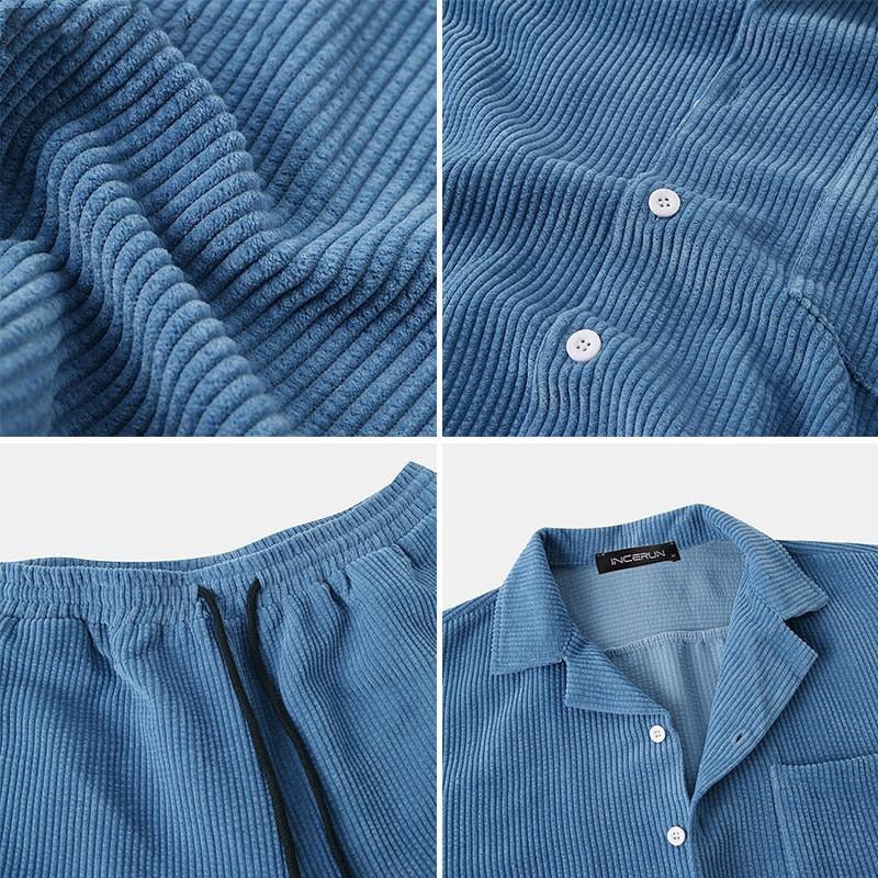 Herren Lässiges Cordhemd und Shorts Set | Retro Casual Kleidung 4