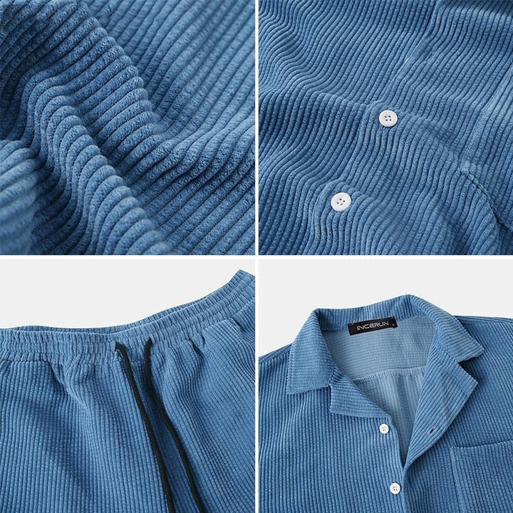 Herren Lässiges Cordhemd und Shorts Set | Retro Casual Kleidung 4