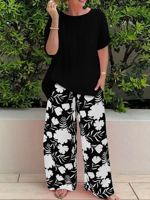 Damen Freizeit Zweiteiler mit Blumenmuster | Weite Hose