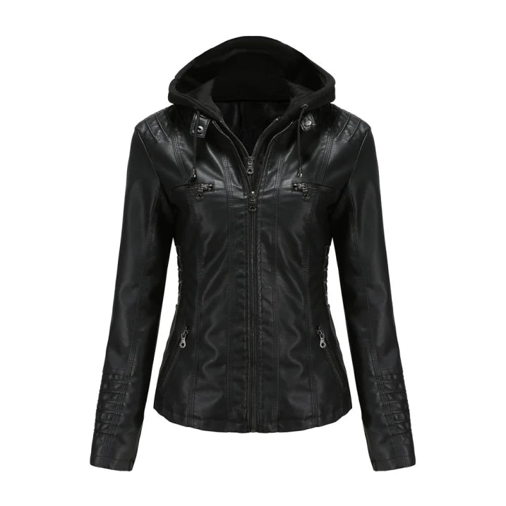 Bikerjacke Damen Mit Kapuze | Langarm und Reißverschluss