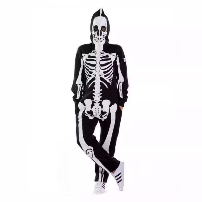 Damen Skelett Halloween-Kostüm Jumpsuit | Einteiler mit Langarm