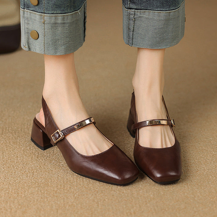 Damen Dirndl Schuhe | Klassische Slingback-Schuhe mit Blockabsatz