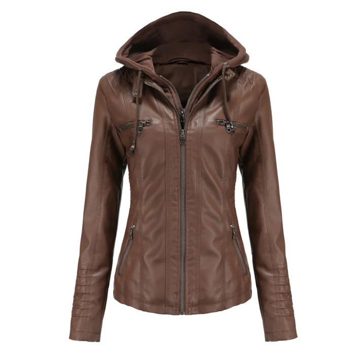 Bikerjacke Damen Mit Kapuze | Langarm und Reißverschluss
