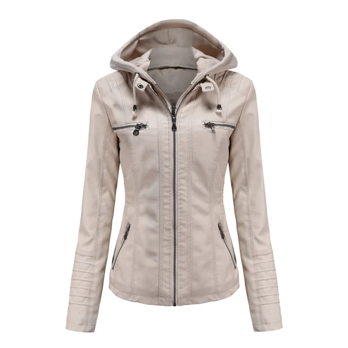 Bikerjacke Damen Mit Kapuze | Langarm und Reißverschluss