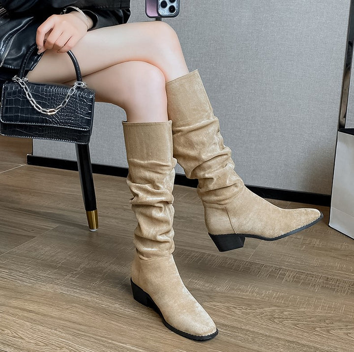 Overknee Stiefel Damen | Schlupfform mit Niedrigem Blockabsatz