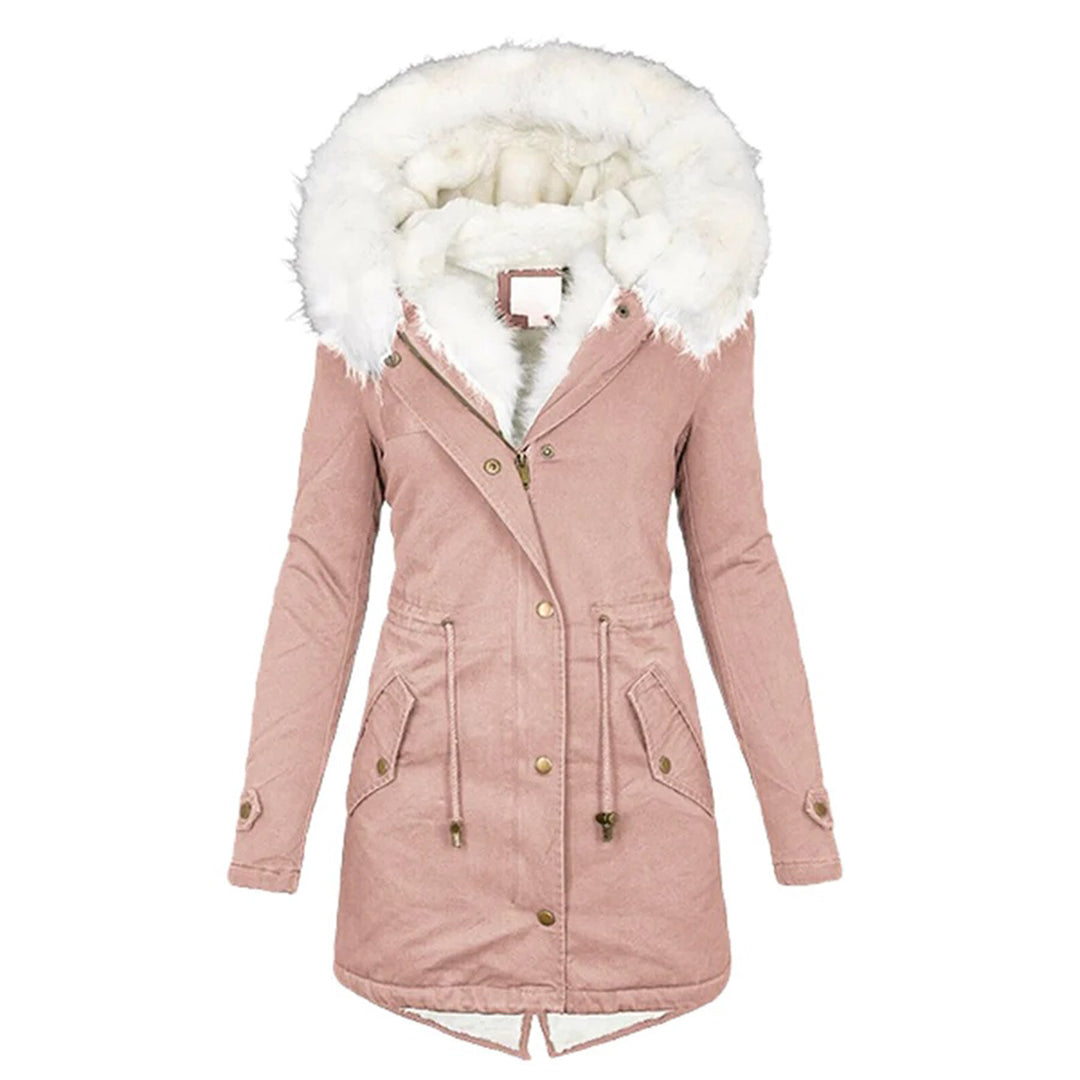 Winterjacke Damen Lang Mit Kapuze | Parka Mit Reißverschluss und Kordelzug