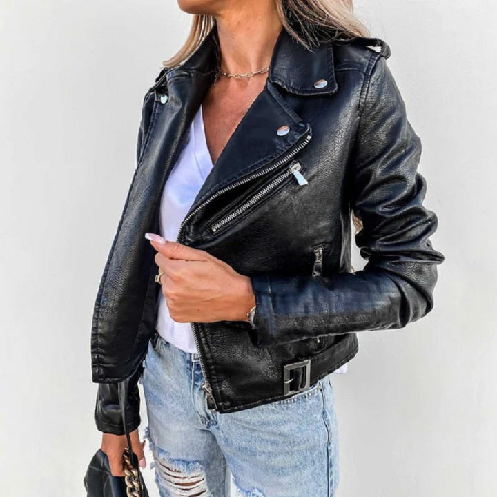 Bikerjacke Damen Mit Reverskragen | Kurzer Schnitt mit Reißverschluss und Taschen
