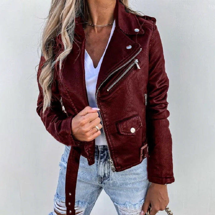 Bikerjacke Damen Mit Reverskragen | Kurzer Schnitt mit Reißverschluss und Taschen