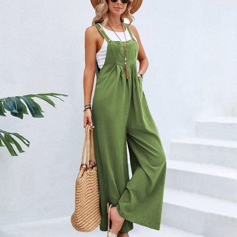 Damen Lässiger Jumpsuit mit Weitem Bein | Verstellbare Träger