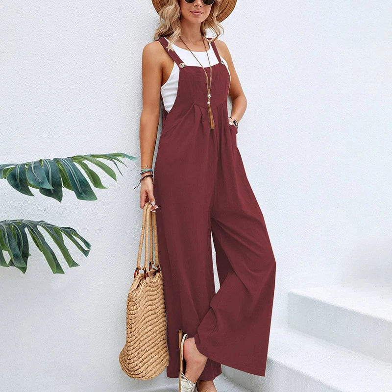 Damen Lässiger Jumpsuit mit Weitem Bein | Verstellbare Träger