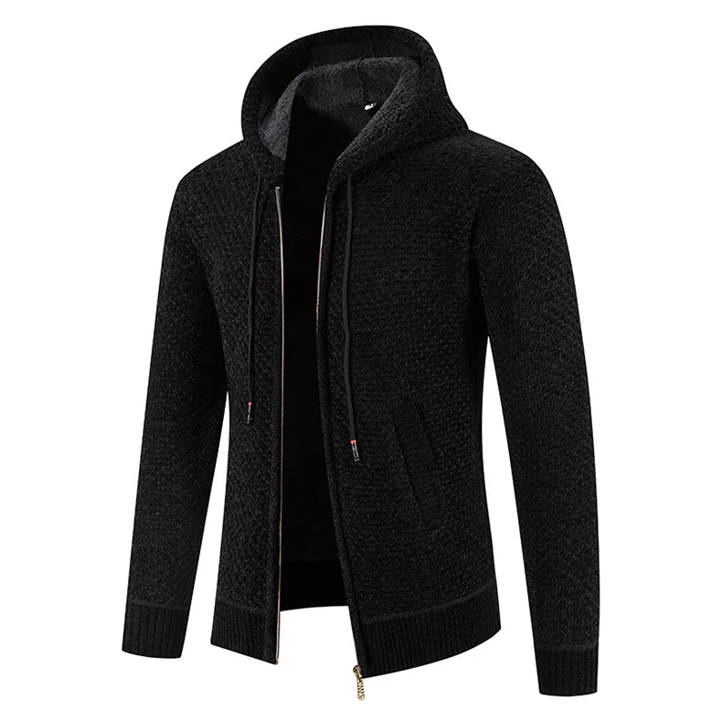 Gefütterte Herren Strickjacke Mit Kapuze | Winterjacke Mit Reißverschluss