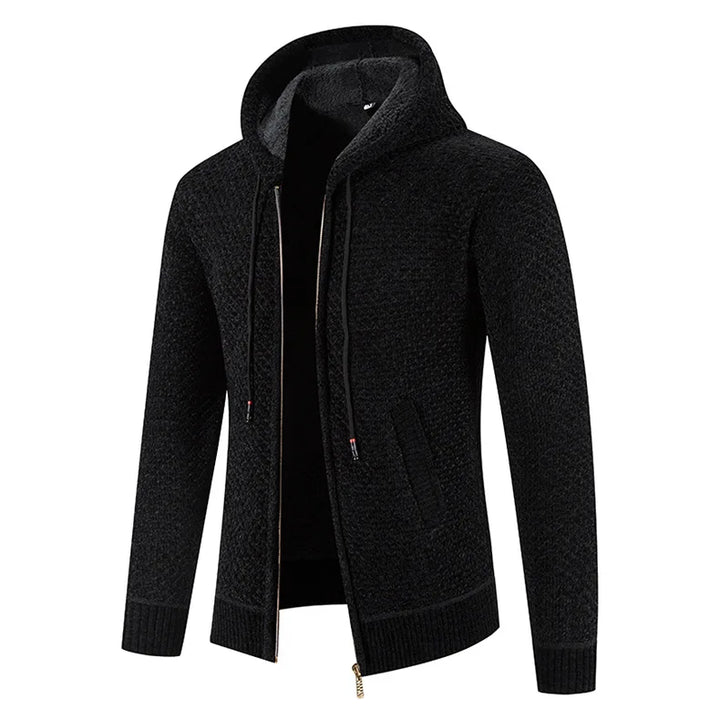 Gefütterte Herren Strickjacke Mit Kapuze | Winterjacke Mit Reißverschluss
