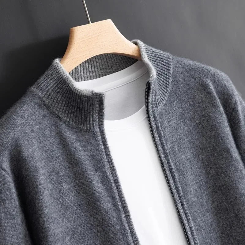 Reißverschluss Strickjacke Für Herren | Minimalistischer Stil Mit Stehkragen