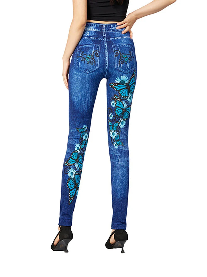 Jeggings Damen Slim Fit | Hoher Bund Schmetterling Muster