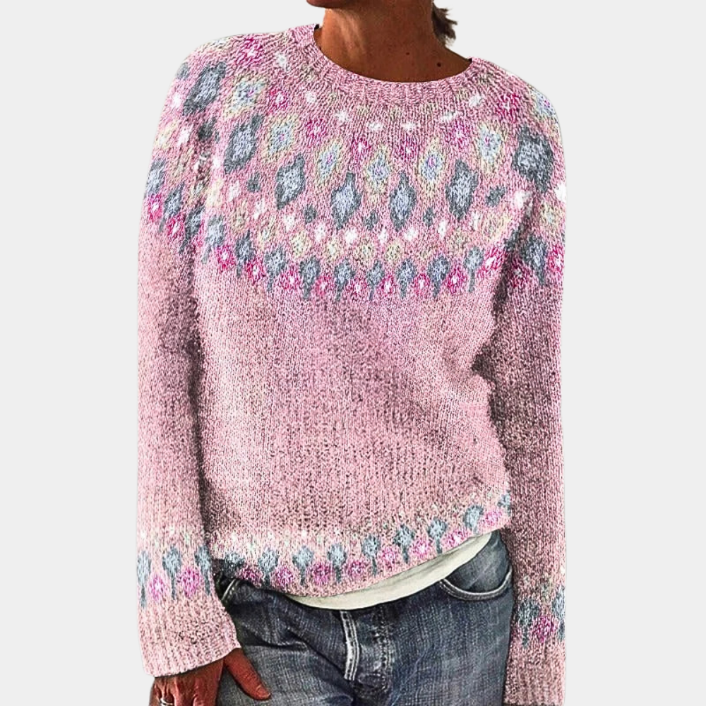 Strickpullover Damen Gemustert Rundhals | Warm & Bunt