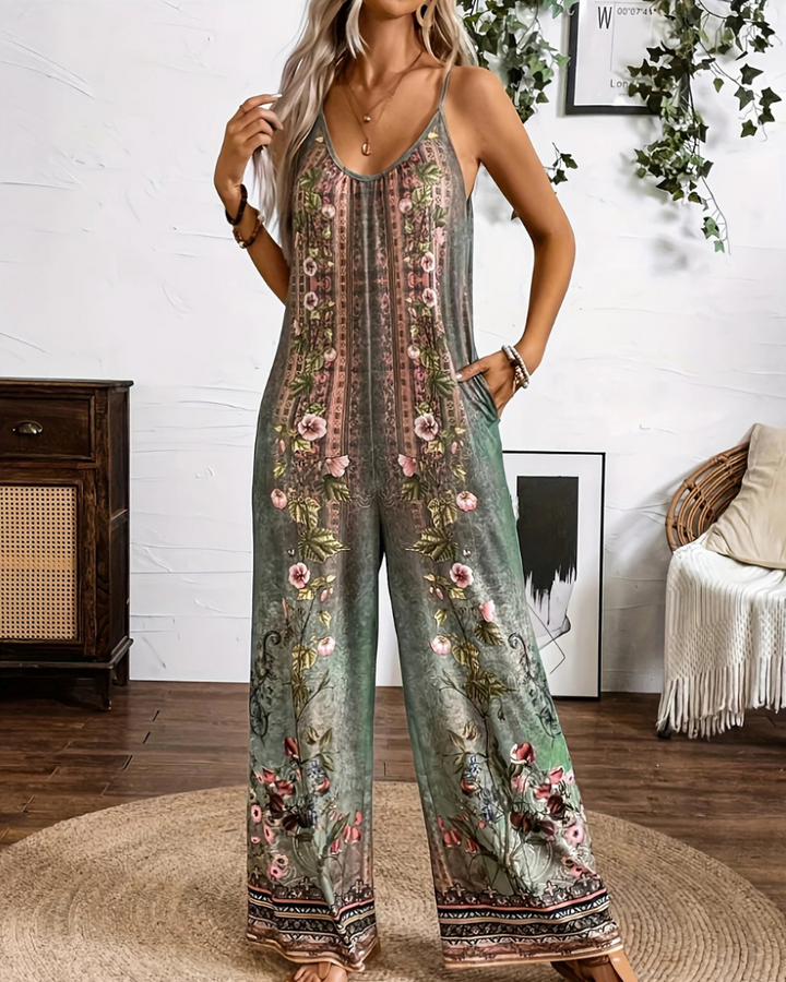 Damen Boho Jumpsuit Mit Blumenmuster | Ärmellos & Weites Bein