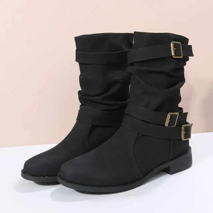 Damen Dirndl Schuhe | Mittelhohe Stiefel Mit Schnallenriemen