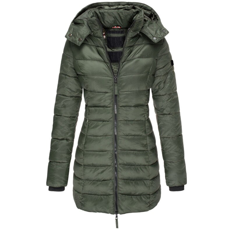 Winterjacke Damen Gefüttert Mit Kapuze | Lang Mit Reißverschluss und Taschen