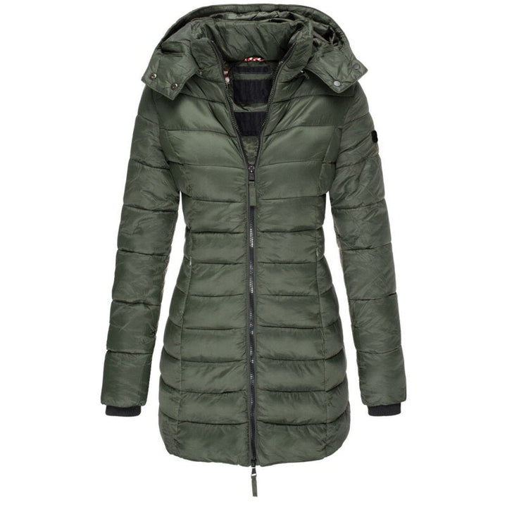 Winterjacke Damen Gefüttert Mit Kapuze | Lang Mit Reißverschluss und Taschen