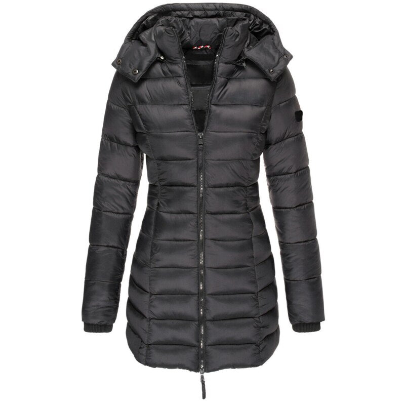 Winterjacke Damen Gefüttert Mit Kapuze | Lang Mit Reißverschluss und Taschen