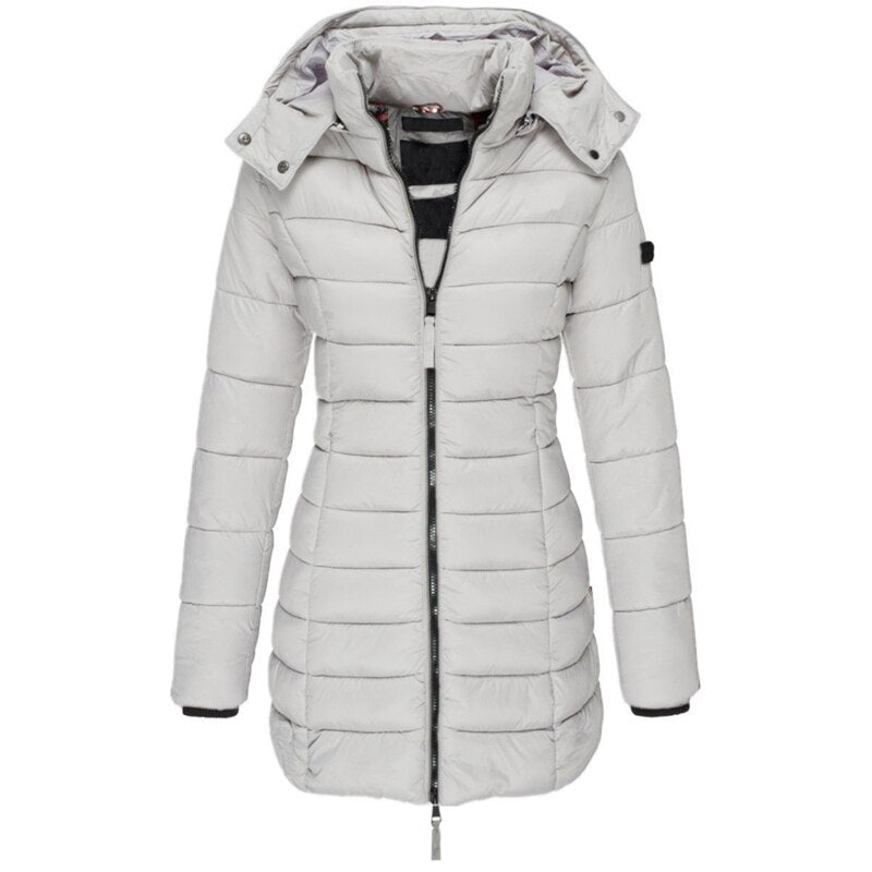 Winterjacke Damen Gefüttert Mit Kapuze | Lang Mit Reißverschluss und Taschen